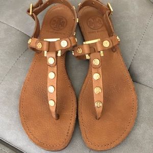 Tory Burch Brown Sandals with Gold Accents